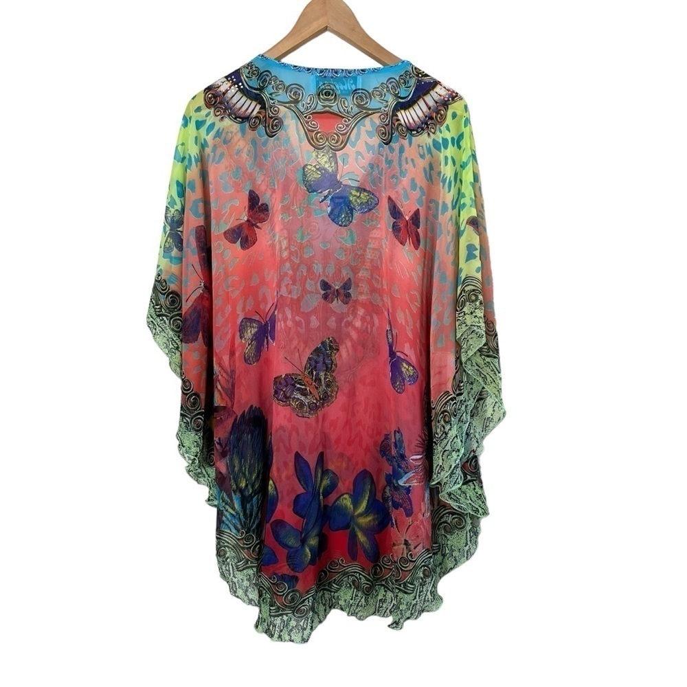 MEGHAN LOS ANGELES Silk Rhinestone Butterfly Poncho Tunic Top‎ - Picture 4 of 12
